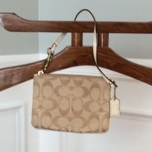 Coach Signature Tan Canvas Wristlet